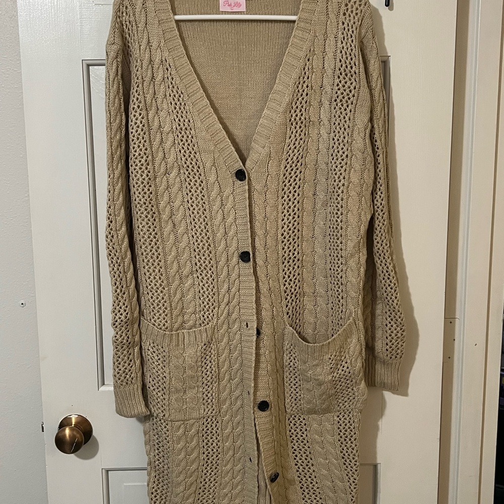 Pink Lily Cable Knit Cardigan